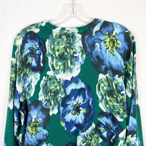 Isaac Mizrahi Live Large Cardigan Sweater Green Blue Floral Knit NWOT 1586 - Picture 6 of 9